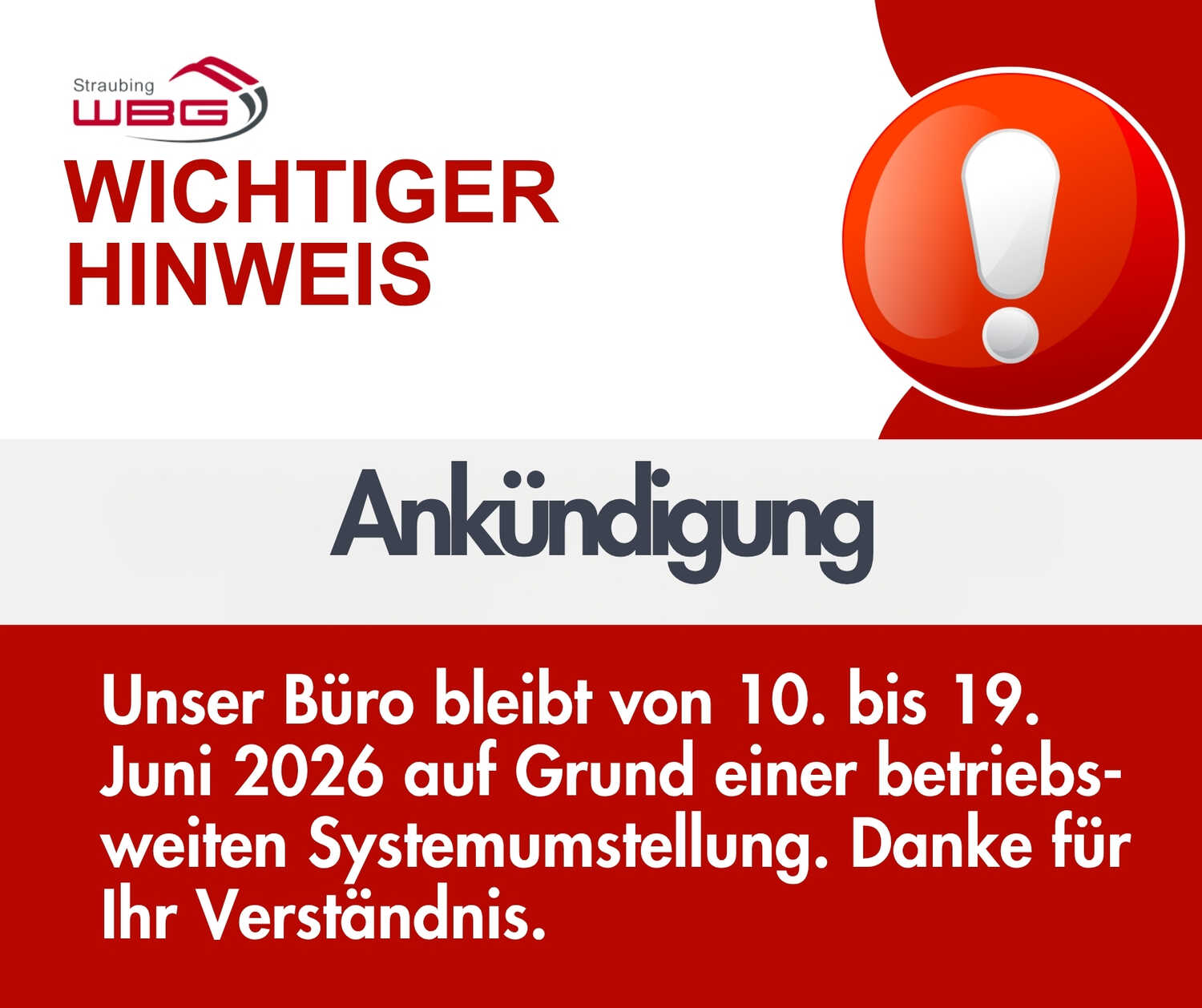 Ankündigung - bitte beachten!